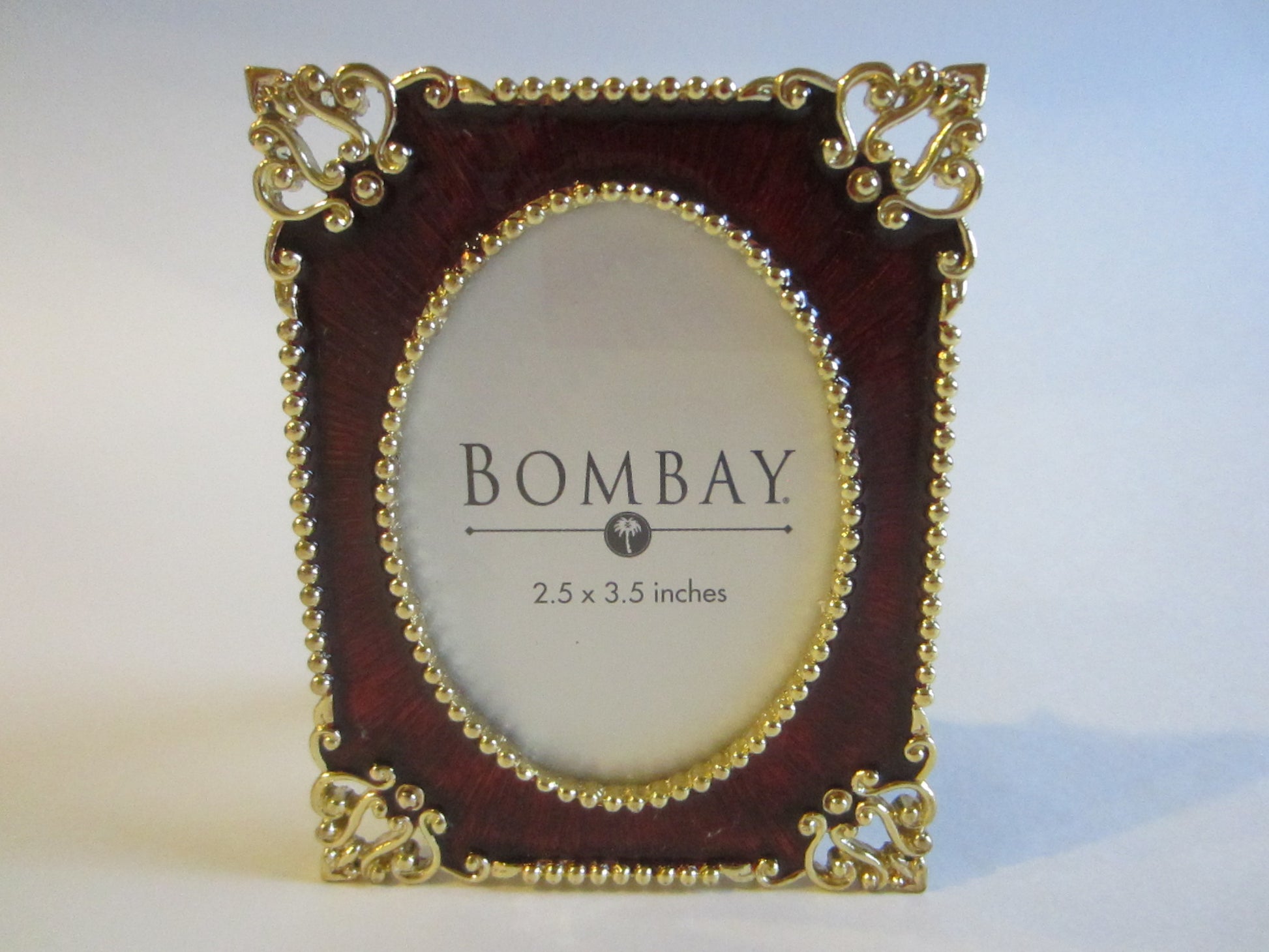 Bombay Ormolu Brass Burgundy Enamel Picture Frame - Designer Unique Finds 