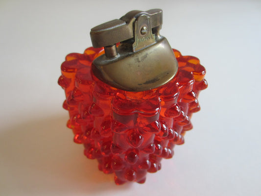 Authentic Fenton Handmade Hubnail Ruby Glass Japan Brass Lighter