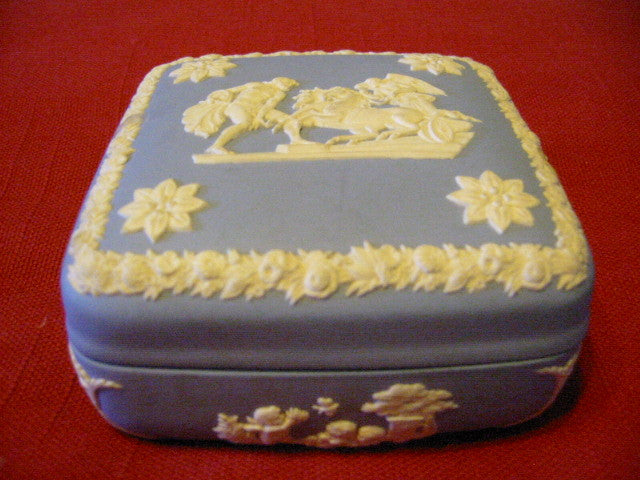 Wedgwood ER Blue Bass Relief Porcelain Lighter Jewelry Box Hand Decorated - Designer Unique Finds 