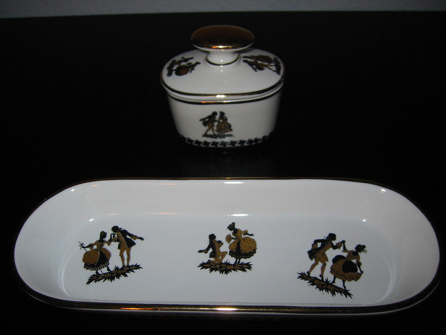 Bavaria West Germany Porcelain Box Tray Black Gold Dancers