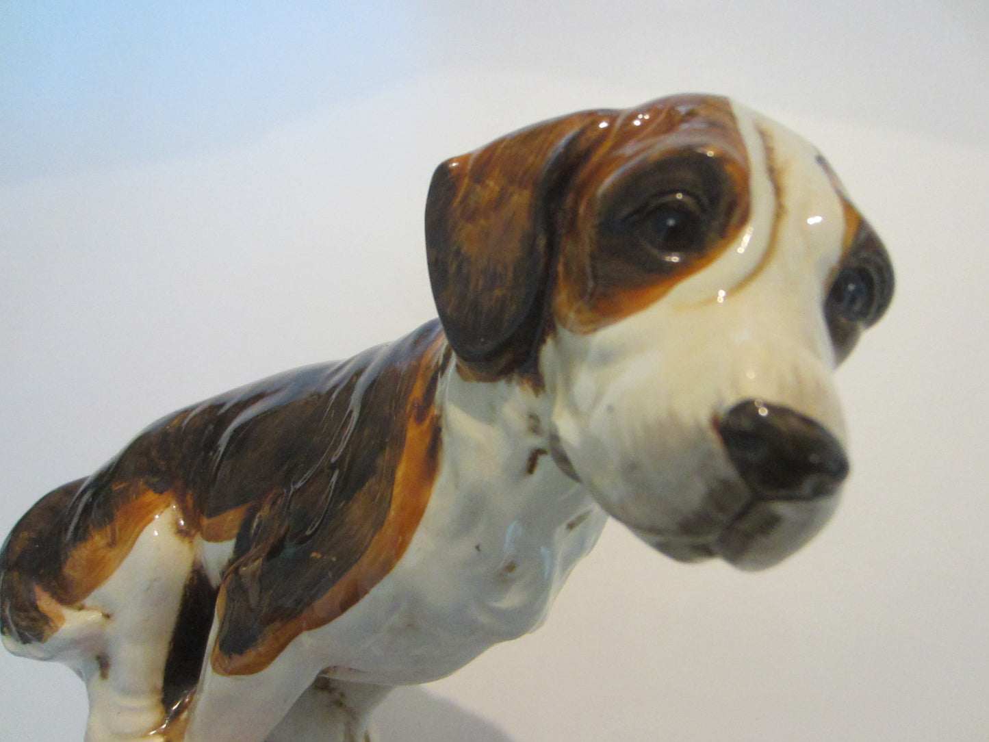 Folk Art Ceramic Seated Springer Spaniel Hand Painted Glazed Statue