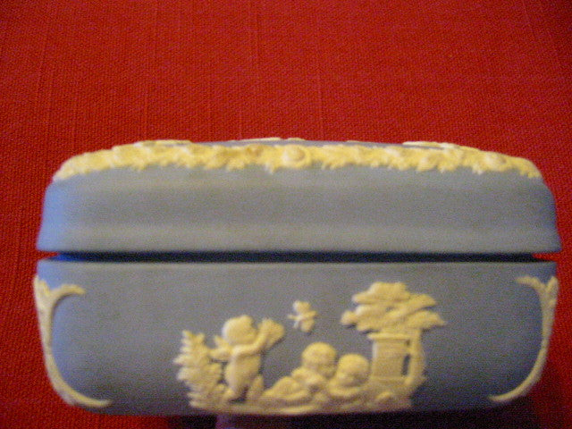 Wedgwood ER Blue Bass Relief Porcelain Lighter Jewelry Box Hand Decorated - Designer Unique Finds 