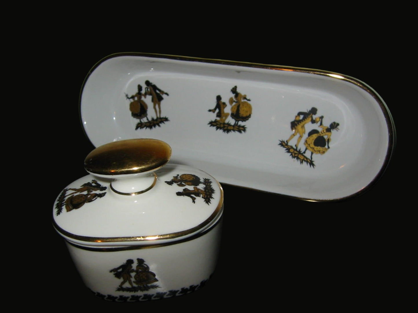 Bavaria Germany Black Gold Dancers Porcelain Oblong Tray Inkwell - Designer Unique Finds 
 - 3