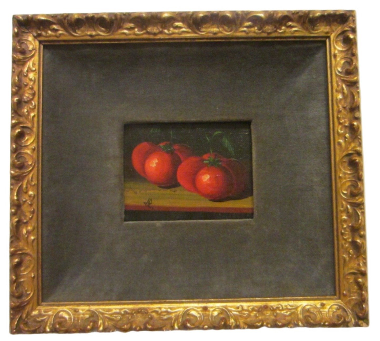 Still Life  Red Tomatoes Oil On Canvas Spanish Painting Signed JR - Designer Unique Finds 