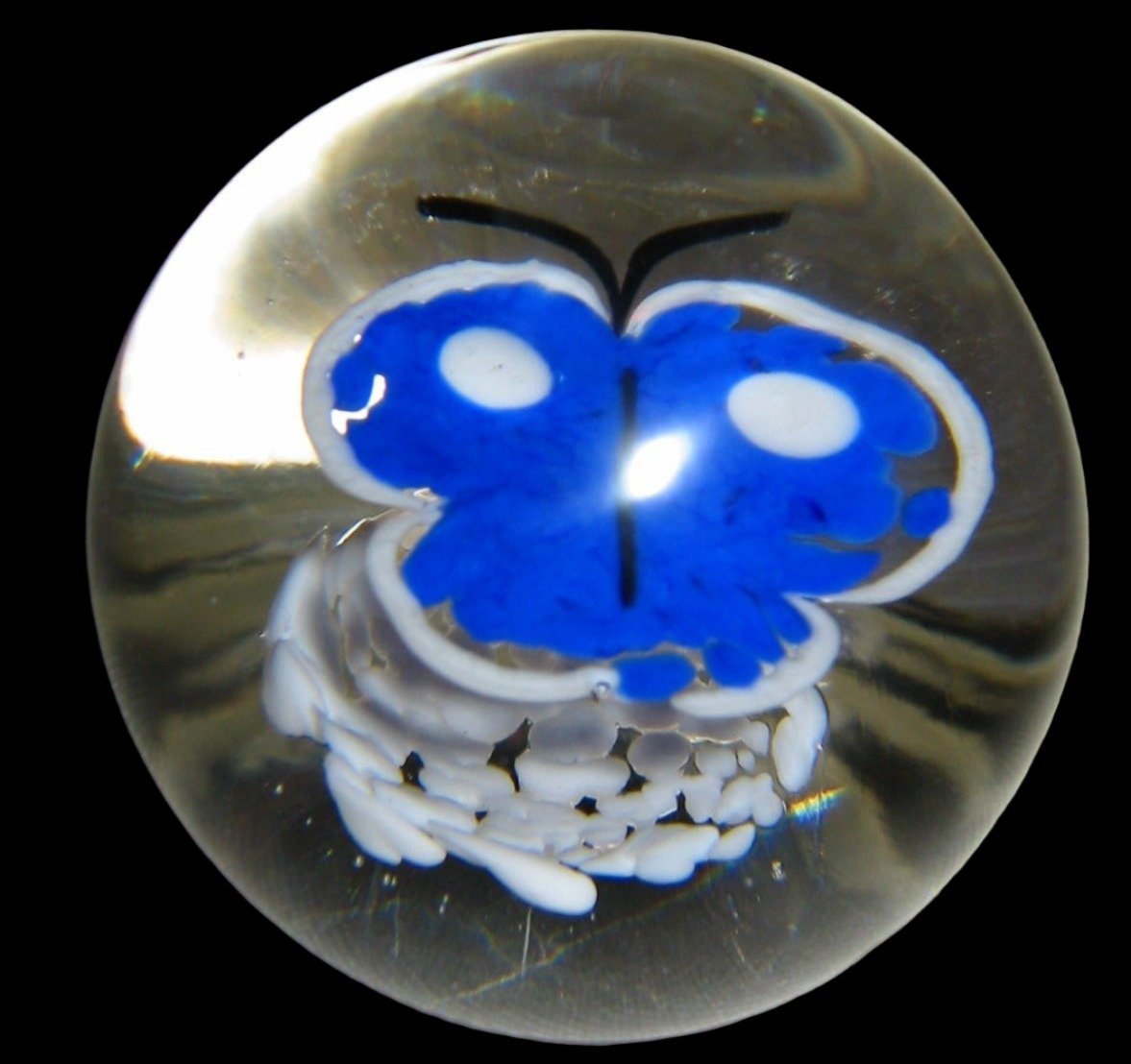 Fratelli Toso Vetreria Blue Butterfly Murano Glass Signed Paperweight - Designer Unique Finds 