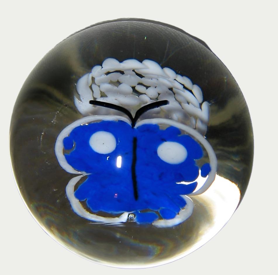 Fratelli Toso Vetreria Blue Butterfly Murano Glass Signed Paperweight - Designer Unique Finds 