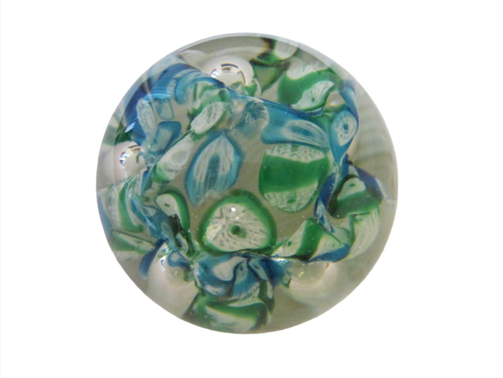 Exclusive Lefton Japan Millefiore Glass Paperweight Green Blue Flowers - Designer Unique Finds 