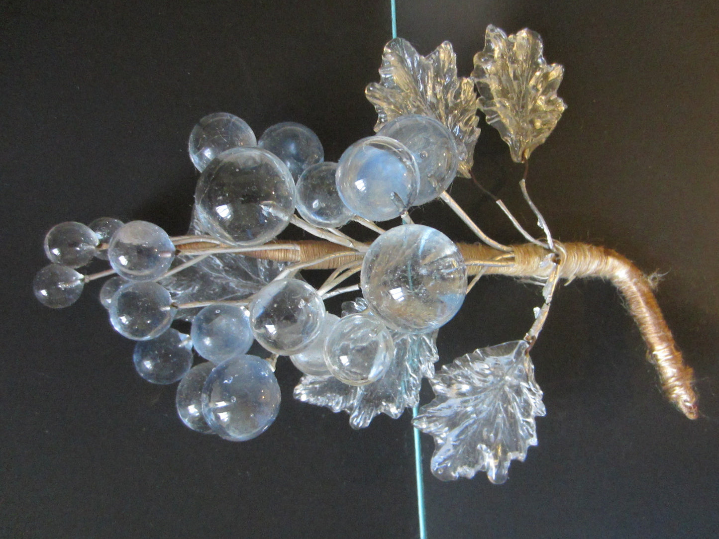 Folk Art Cluster Glass Grapes In Pair Hand Crafted Clear Leaves - Designer Unique Finds 
 - 3