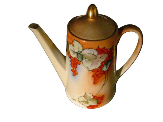 Bavaria Chocolate Pot Hand Painted Gilt Orange Red Berries Late 19 Century - Designer Unique Finds 
 - 1