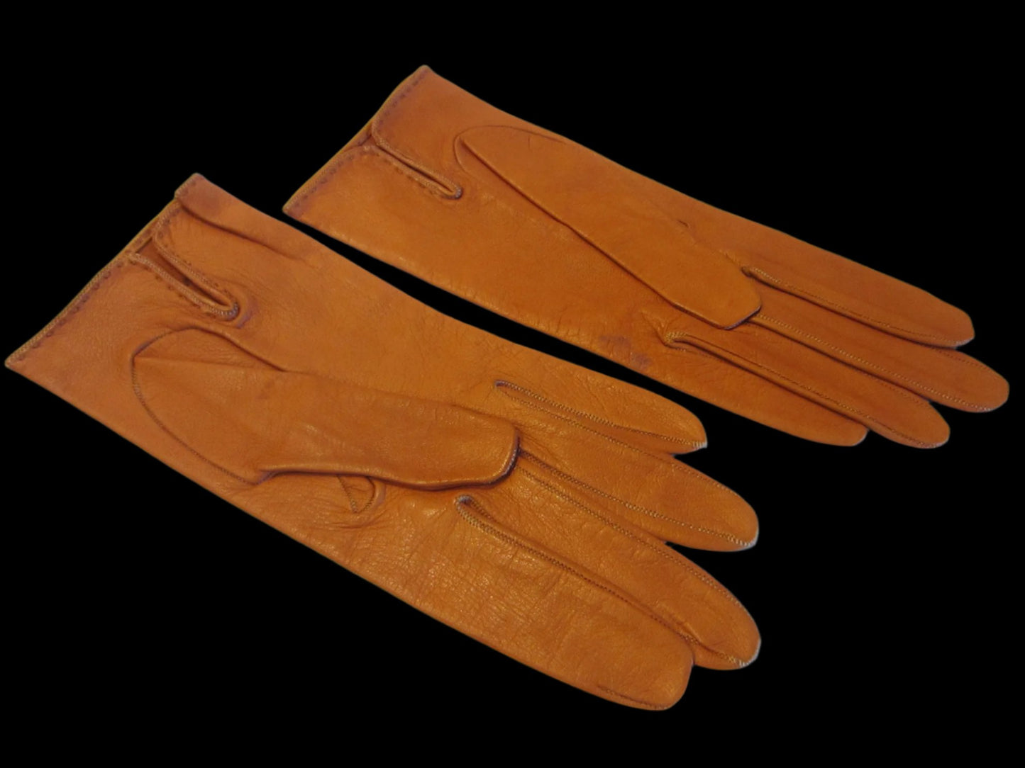 France Tan Leather Vintage Gloves Stamped Numbered