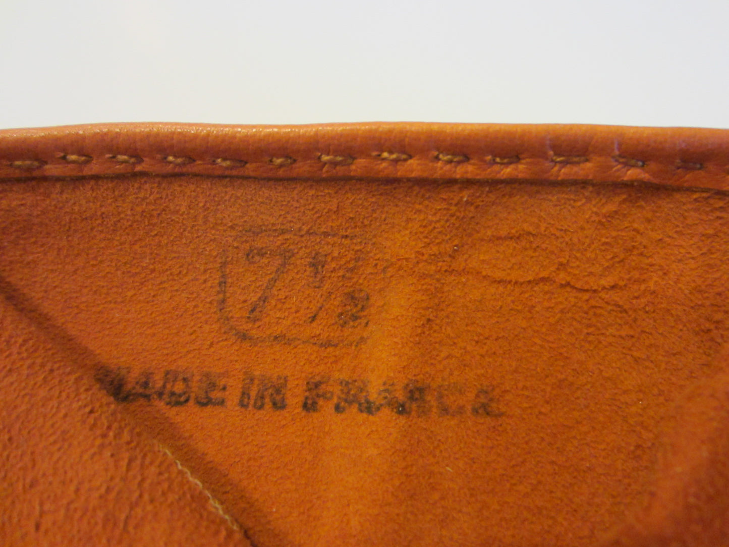 Bronze Tan Leather Gloves Made In France With Makers Mark Number - Designer Unique Finds 