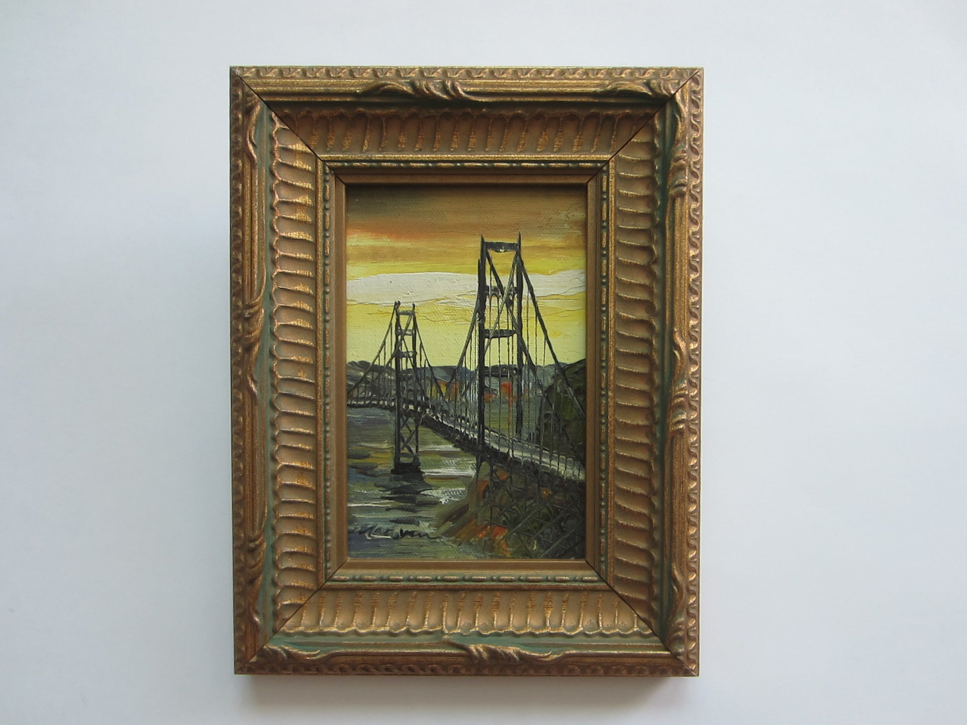 San Francisco Golden Gate Bridge Impressionist Sunset Signed Painting 