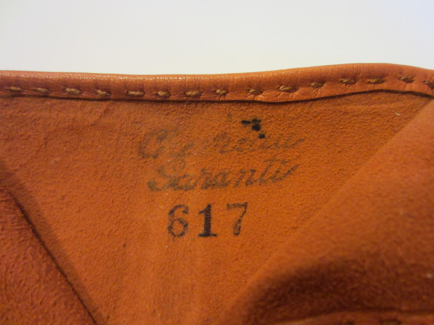 France Tan Leather Vintage Gloves Stamped Numbered