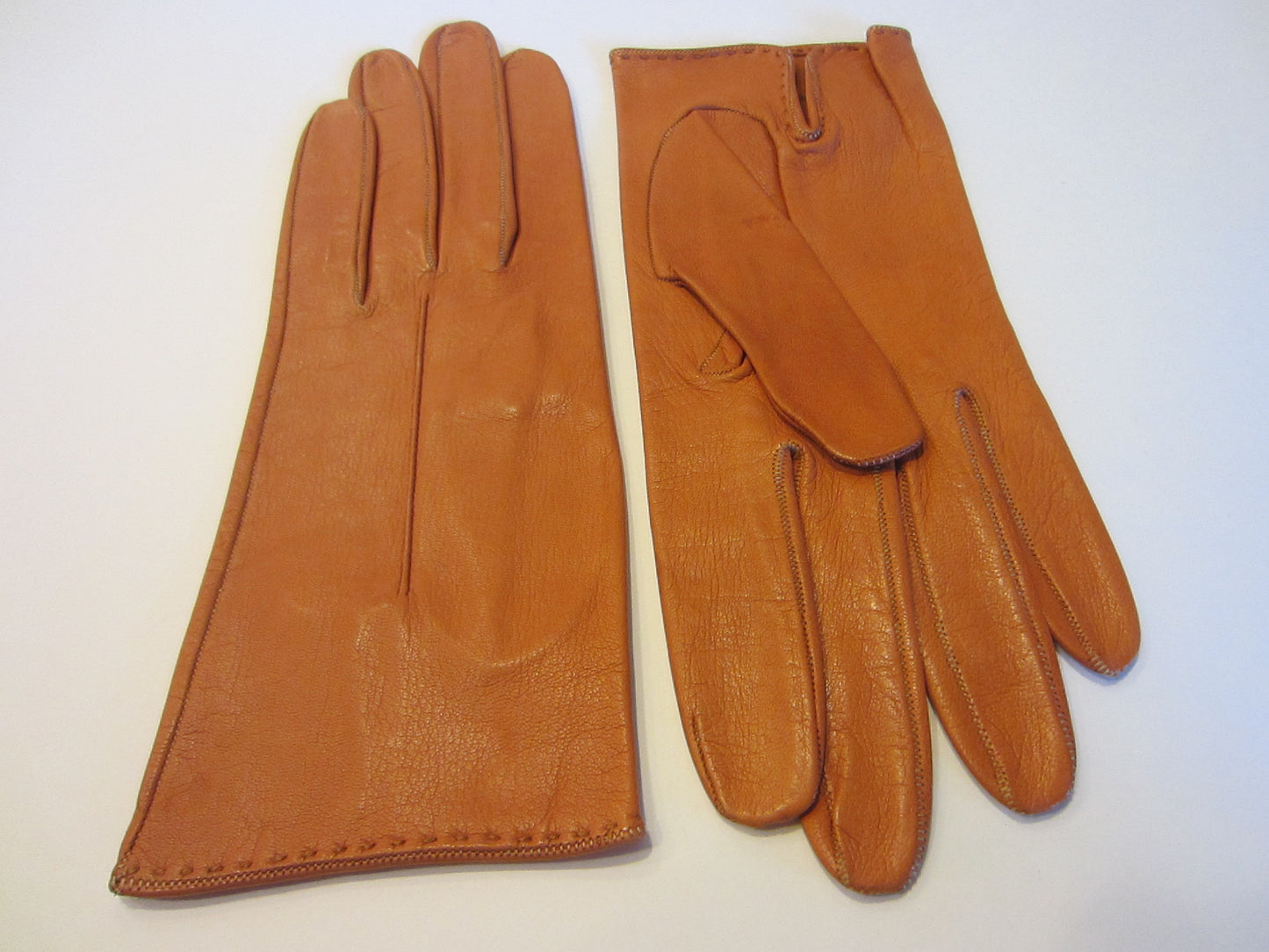 France Tan Leather Vintage Gloves Stamped Numbered