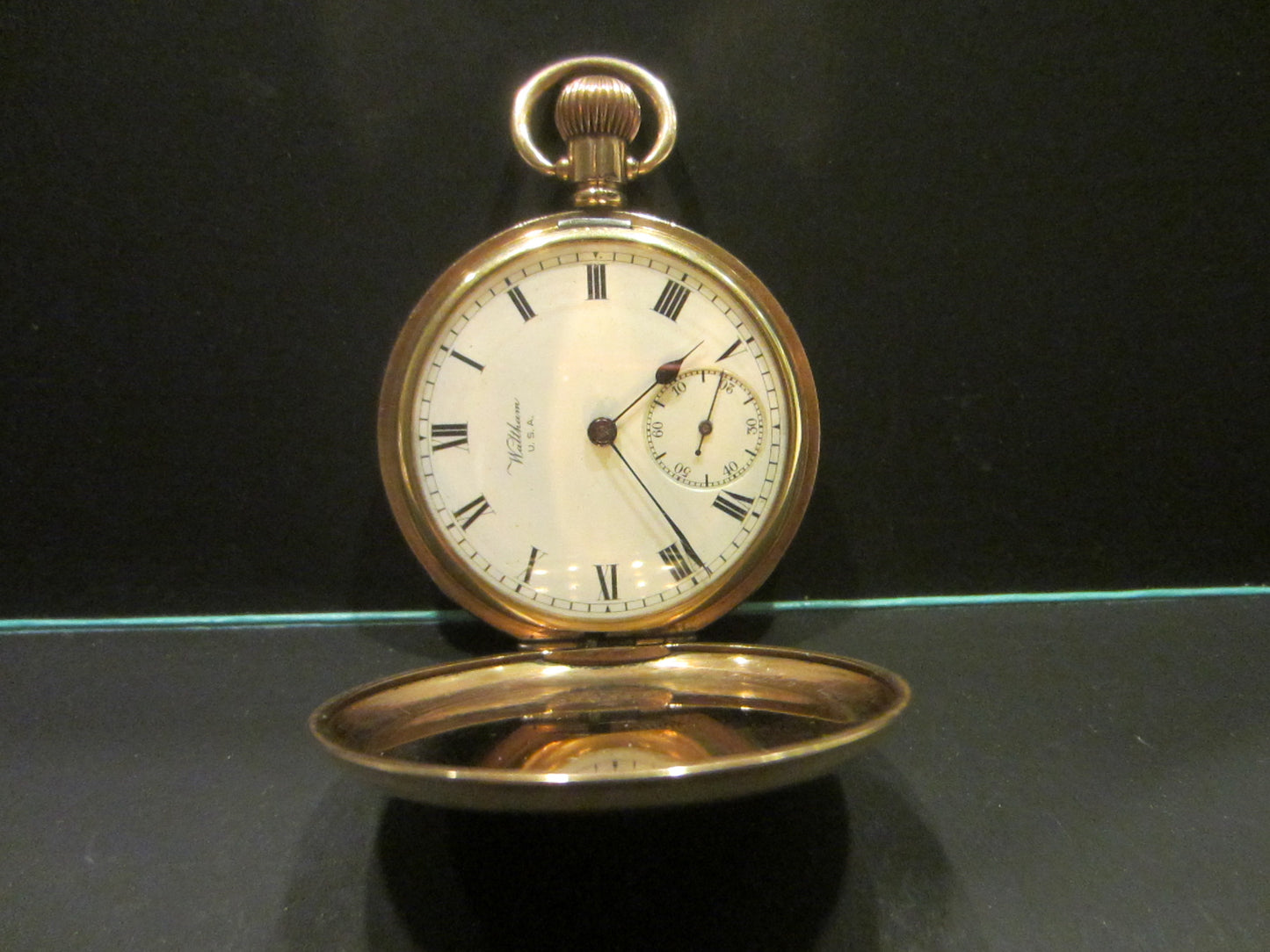 Waltham Hunter Pocket Watch Gold Marquis Triple Case Moon Face - Designer Unique Finds 