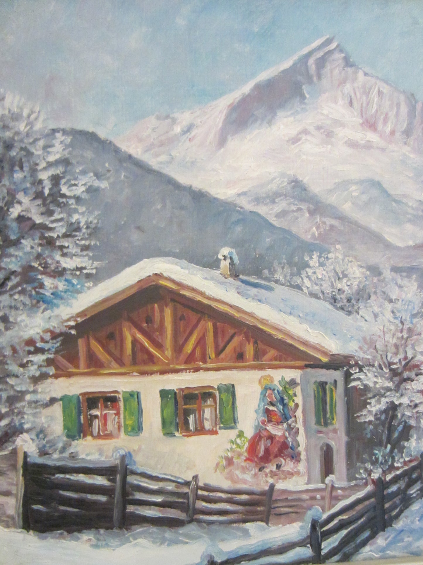 Okreno Winter Swiss Alps Impressionist Signed Oil On Board