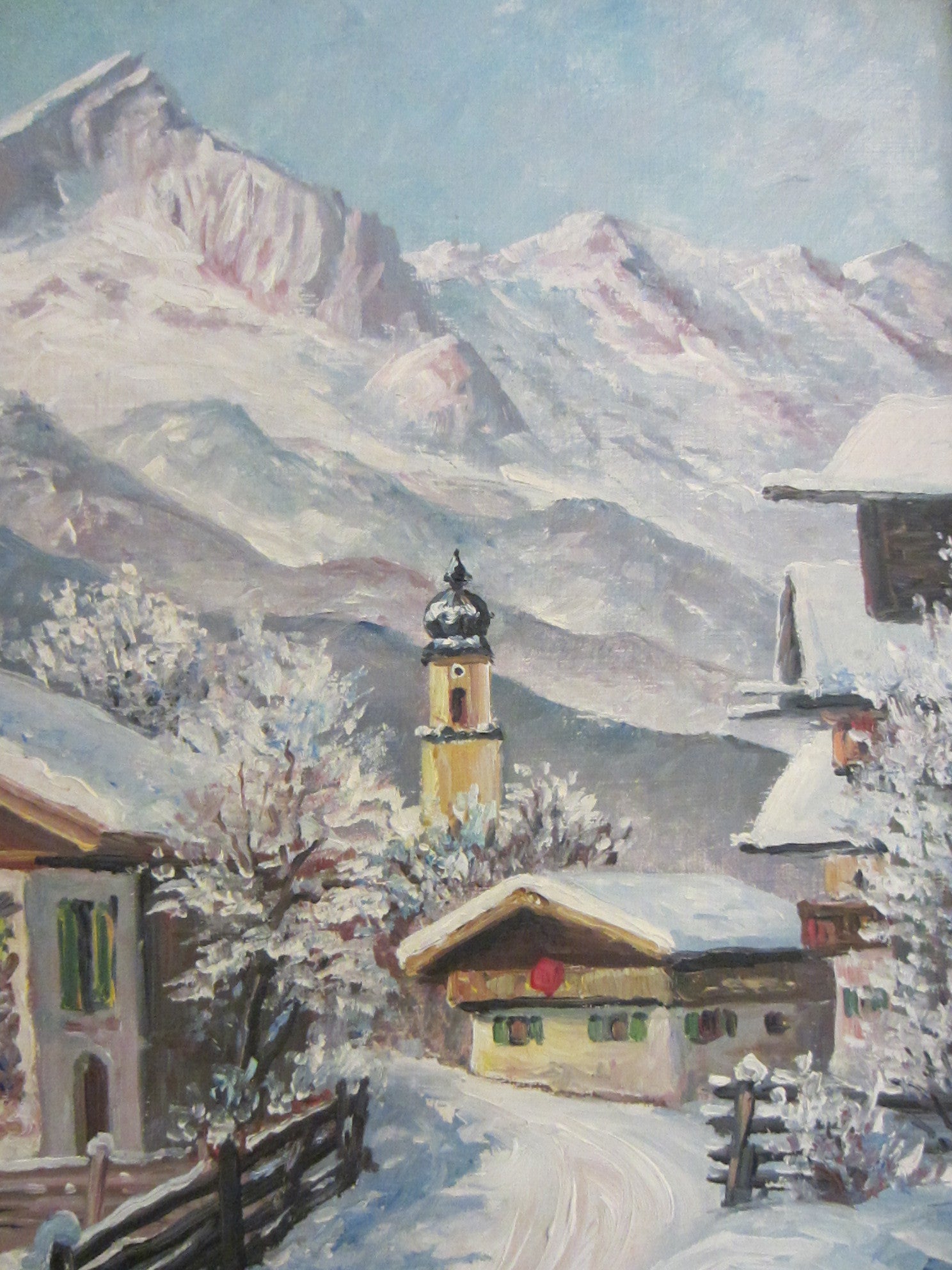 Okreno Winter Scene Swiss Alps Signed Painting - Designer Unique Finds 