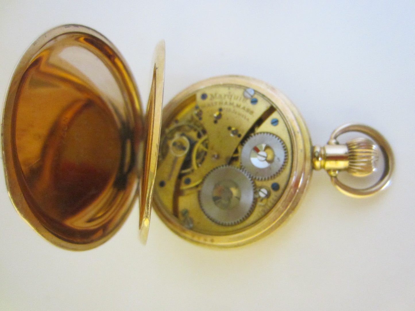 Waltham Hunter Pocket Watch Gold Marquis Triple Case Moon Face - Designer Unique Finds 