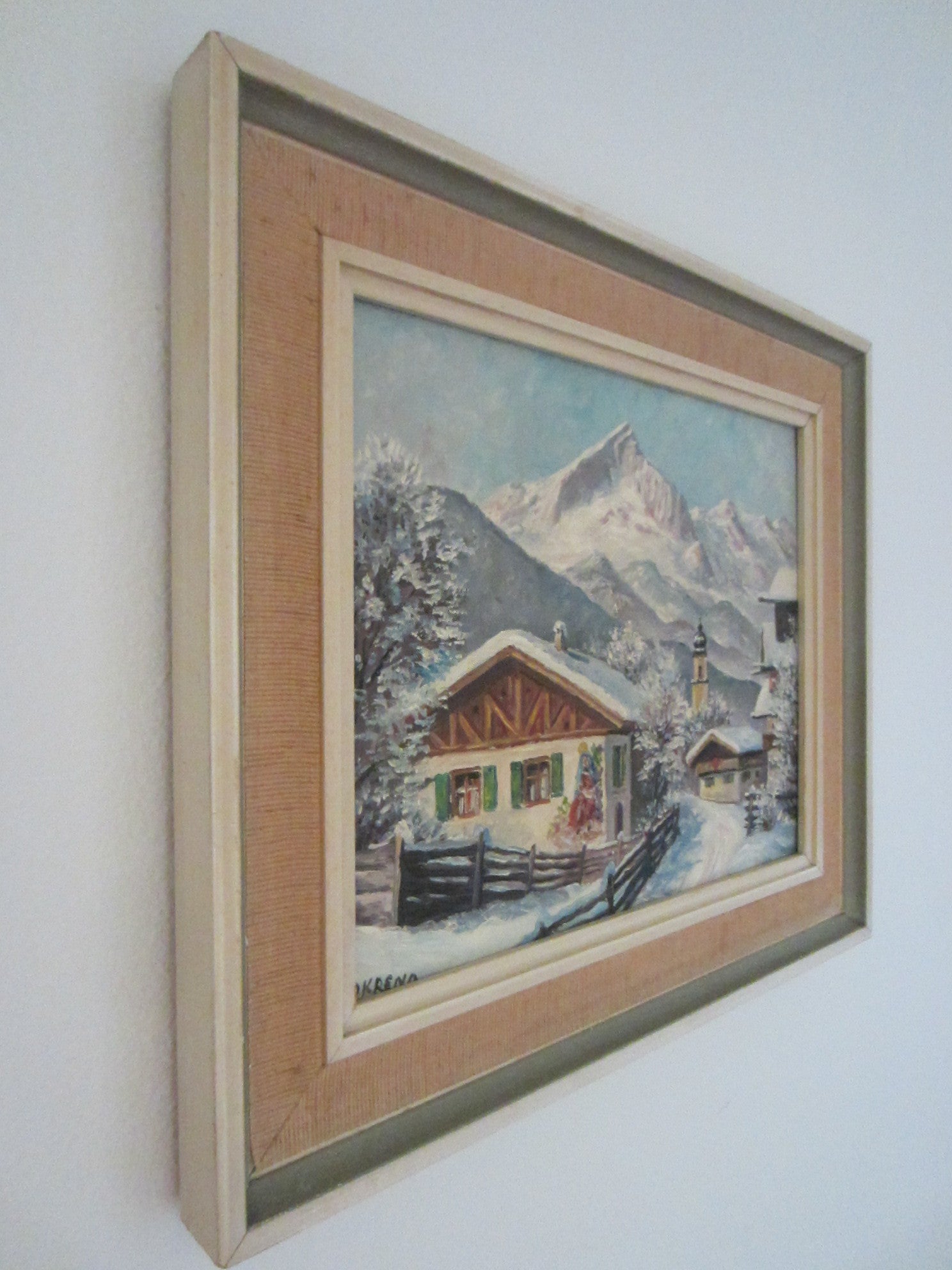 Okreno Winter Scene Swiss Alps Signed Painting - Designer Unique Finds 