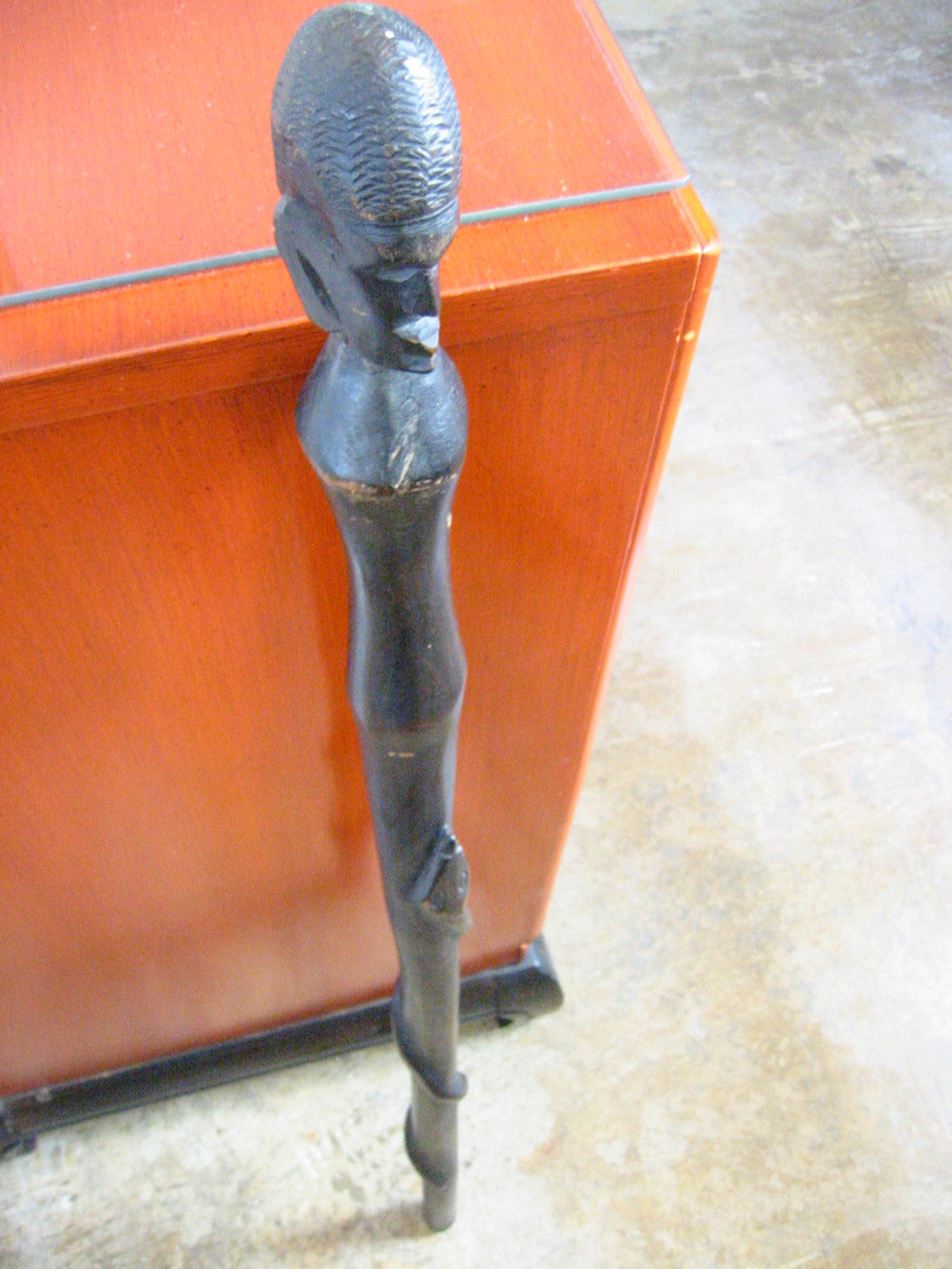 African Head Tribal Cane Hand Carved Snake Folk Art Walking Stick - Designer Unique Finds 
 - 1