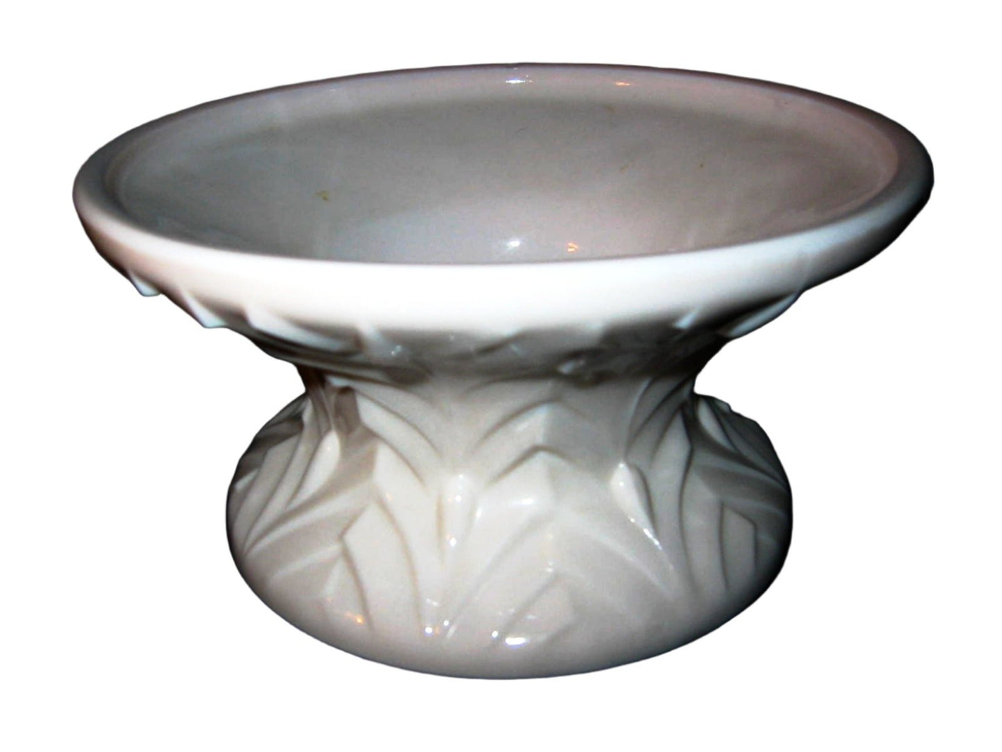 Jeanette Pedestal Pale Pink Feather Glass Bowl  - Designer Unique Finds 