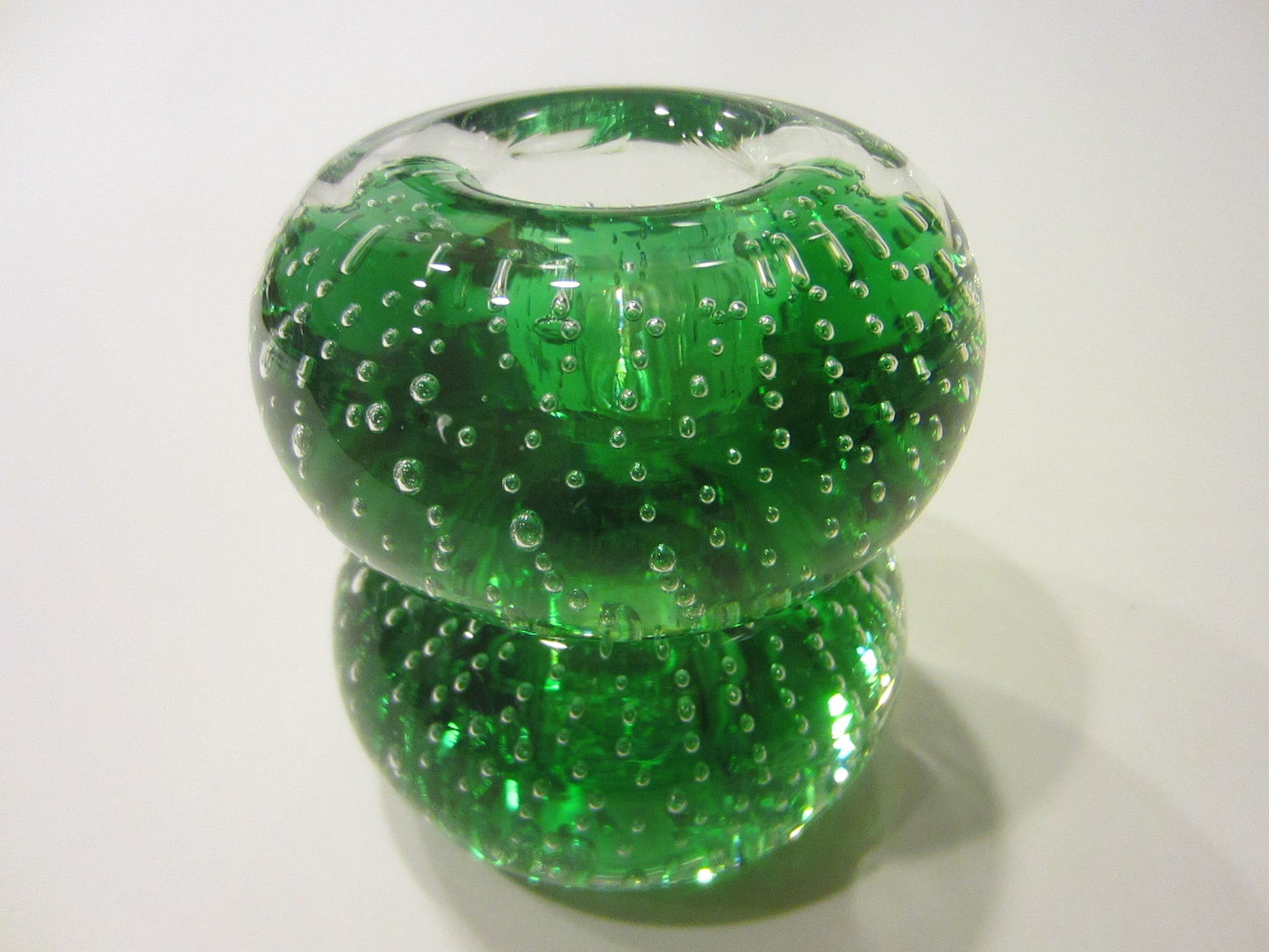 Murano Controlled Bubbles Green Glass Candle Holders - Designer Unique Finds 