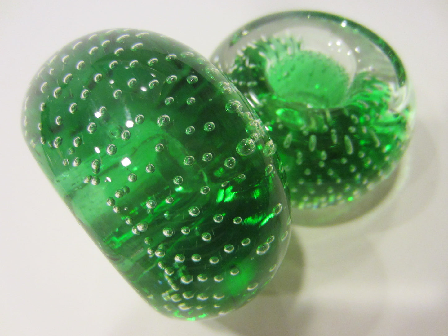 Murano Controlled Bubbles Green Glass Candle Holders - Designer Unique Finds 