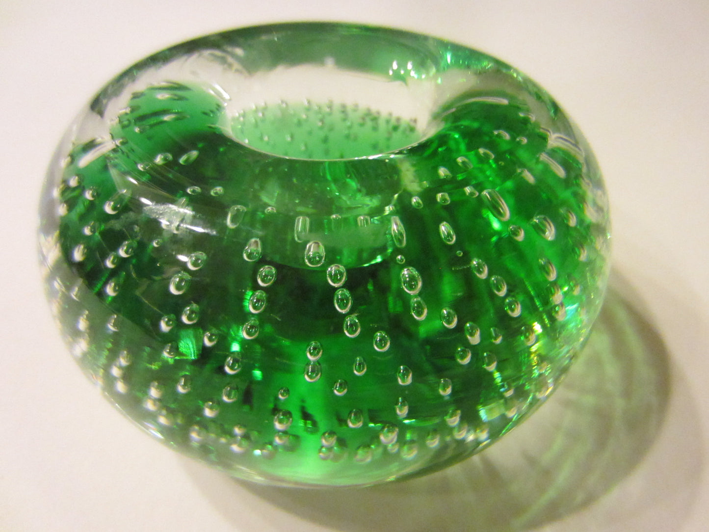 Murano Controlled Bubbles Green Glass Candle Holders - Designer Unique Finds 