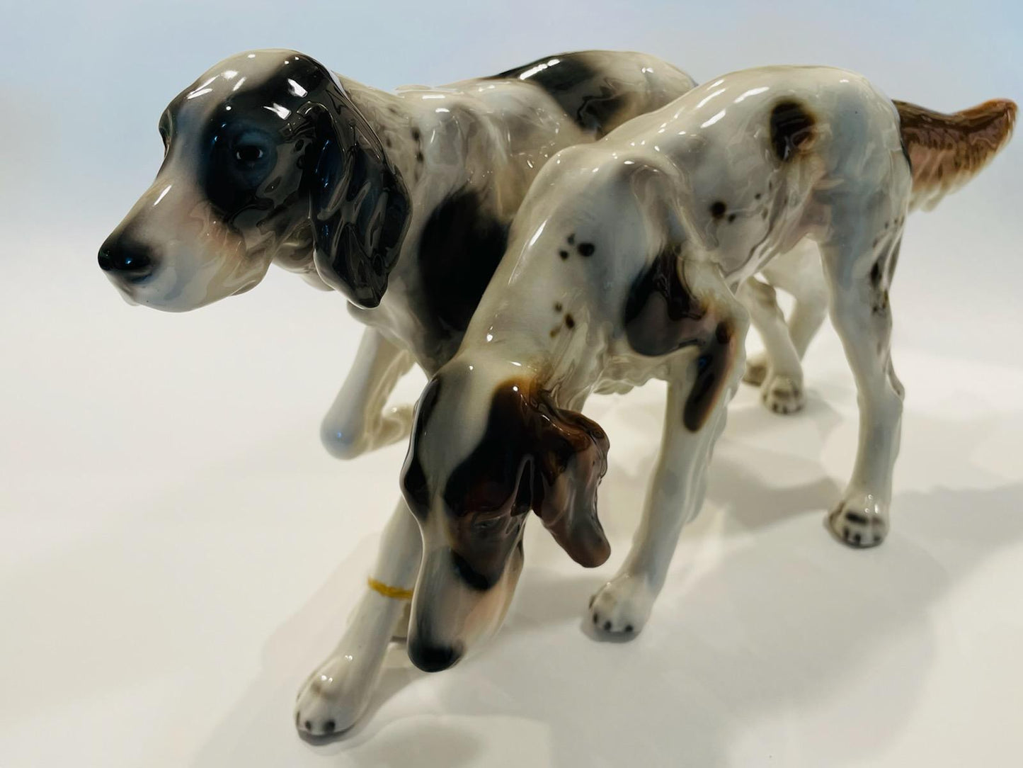 Austrian Ceramic Dogs Brown White Glaze Statue Makers Marks