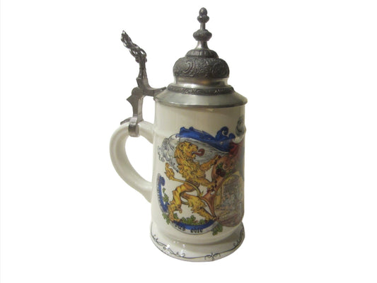 Handarbeit Dr Markle Porcelain Stein Pewter Lid Tankard Marked