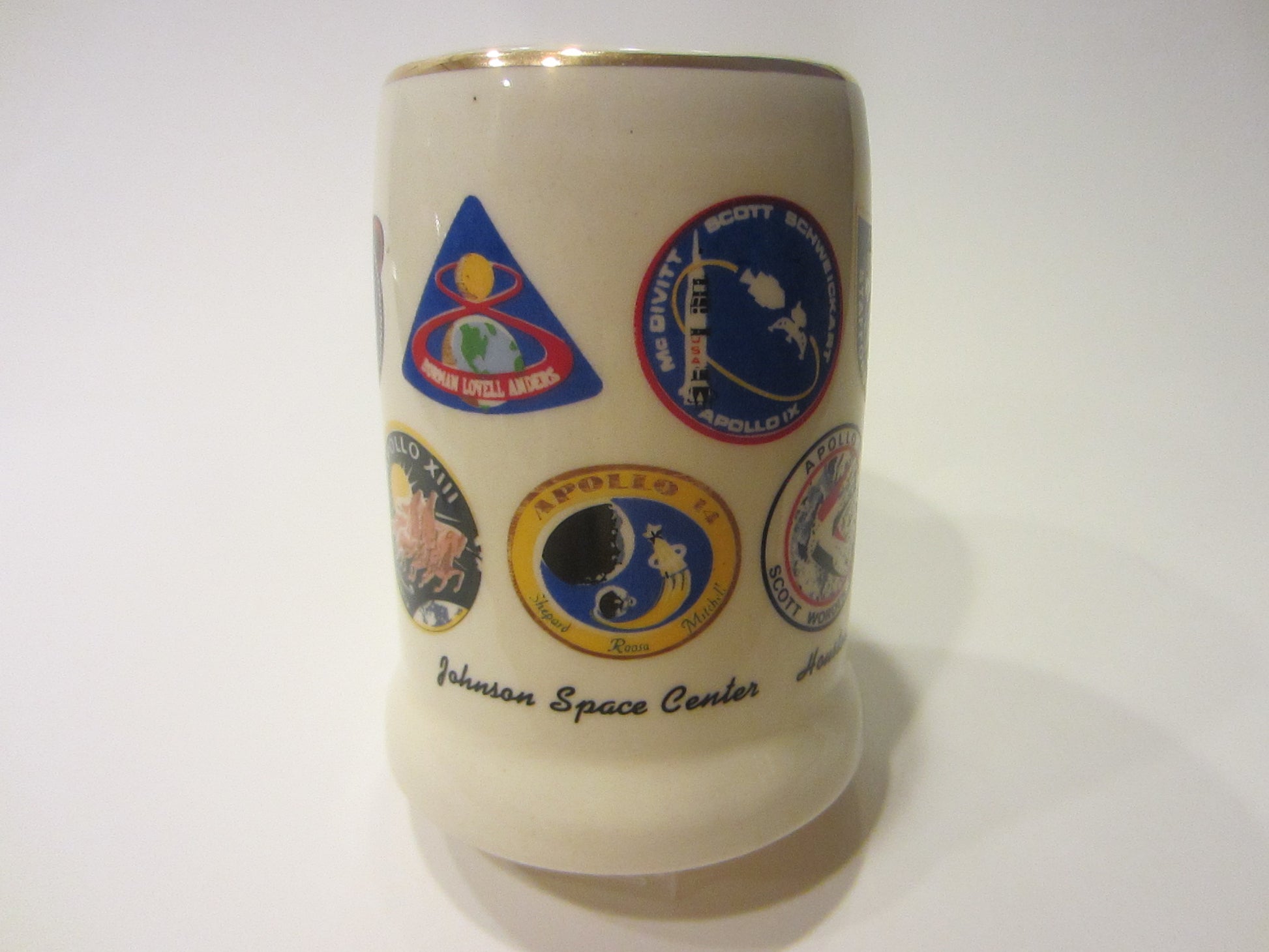 Johnson Space Center Houston Texas Hand Decorated Mug Various Apollo Medallions - Designer Unique Finds 