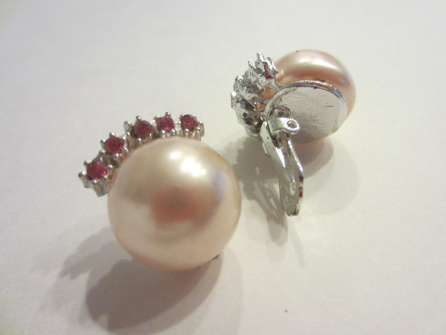 Pearl Pink Crystals Clip On Earrings