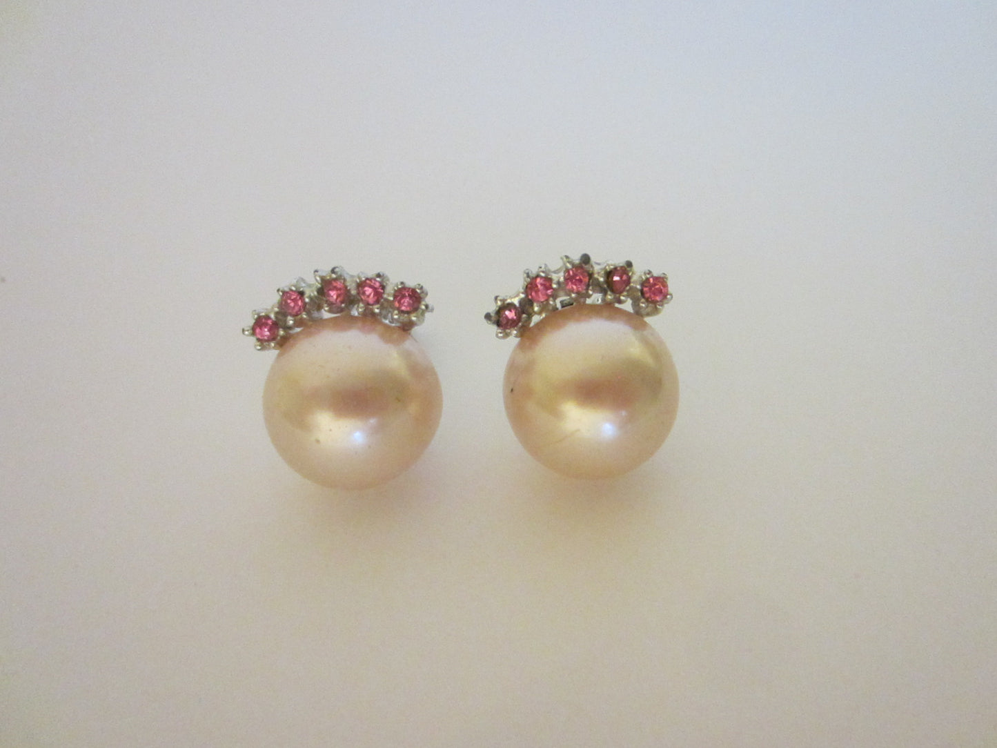 Pearl Pink Crystals Clip On Earrings