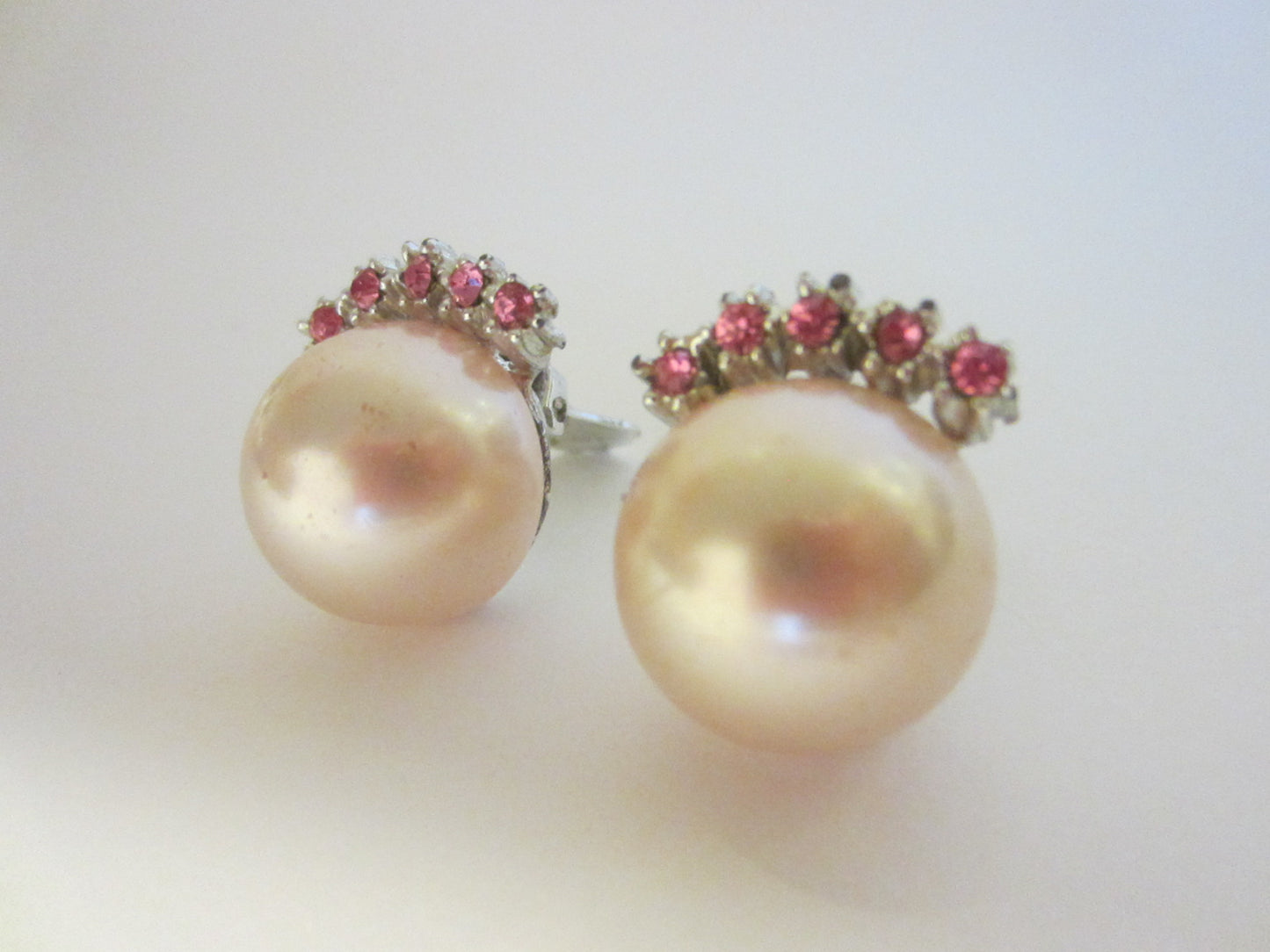 Pearl Pink Crystals Clip On Earrings