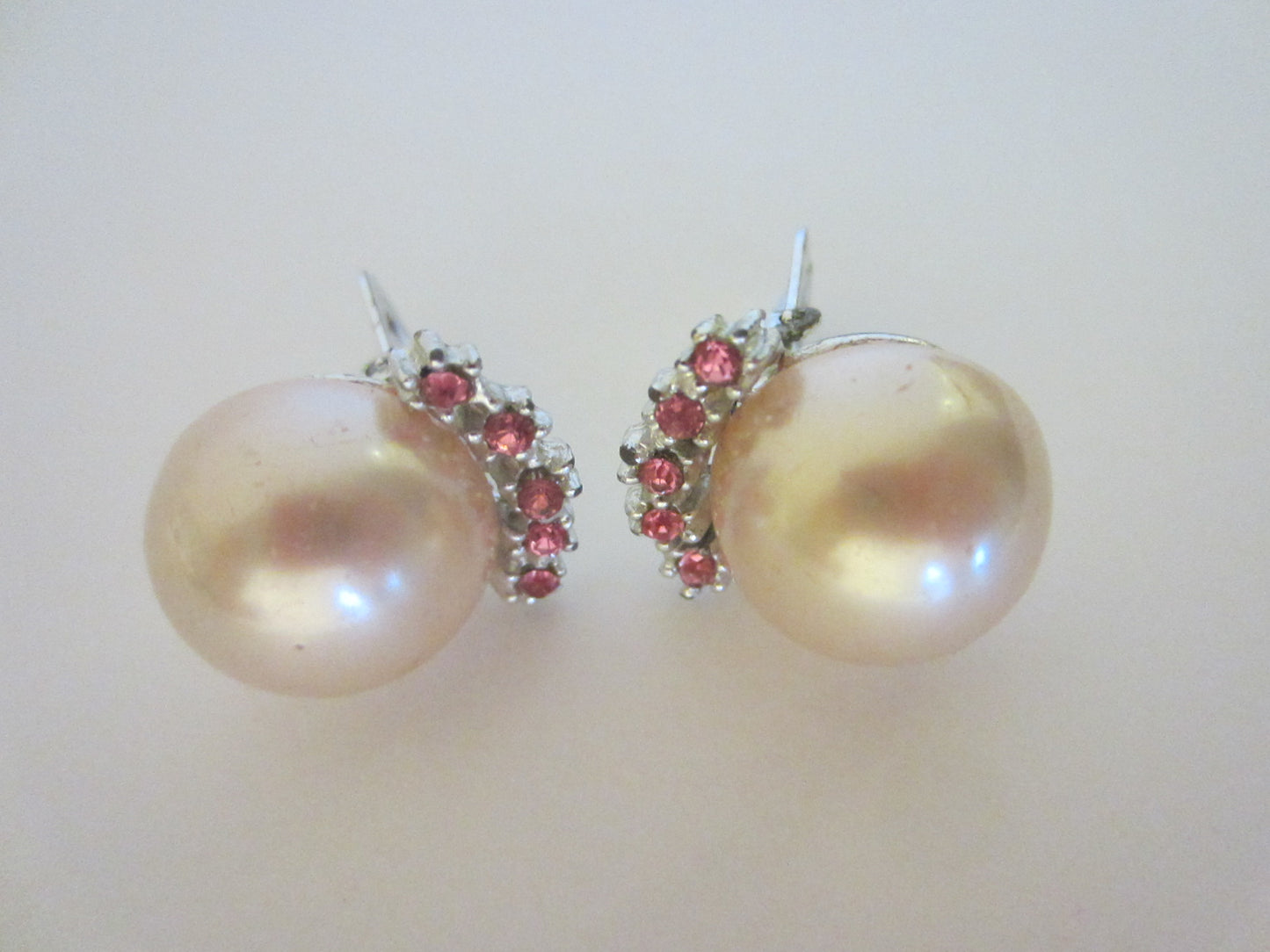 Pearl Pink Crystals Clip On Earrings