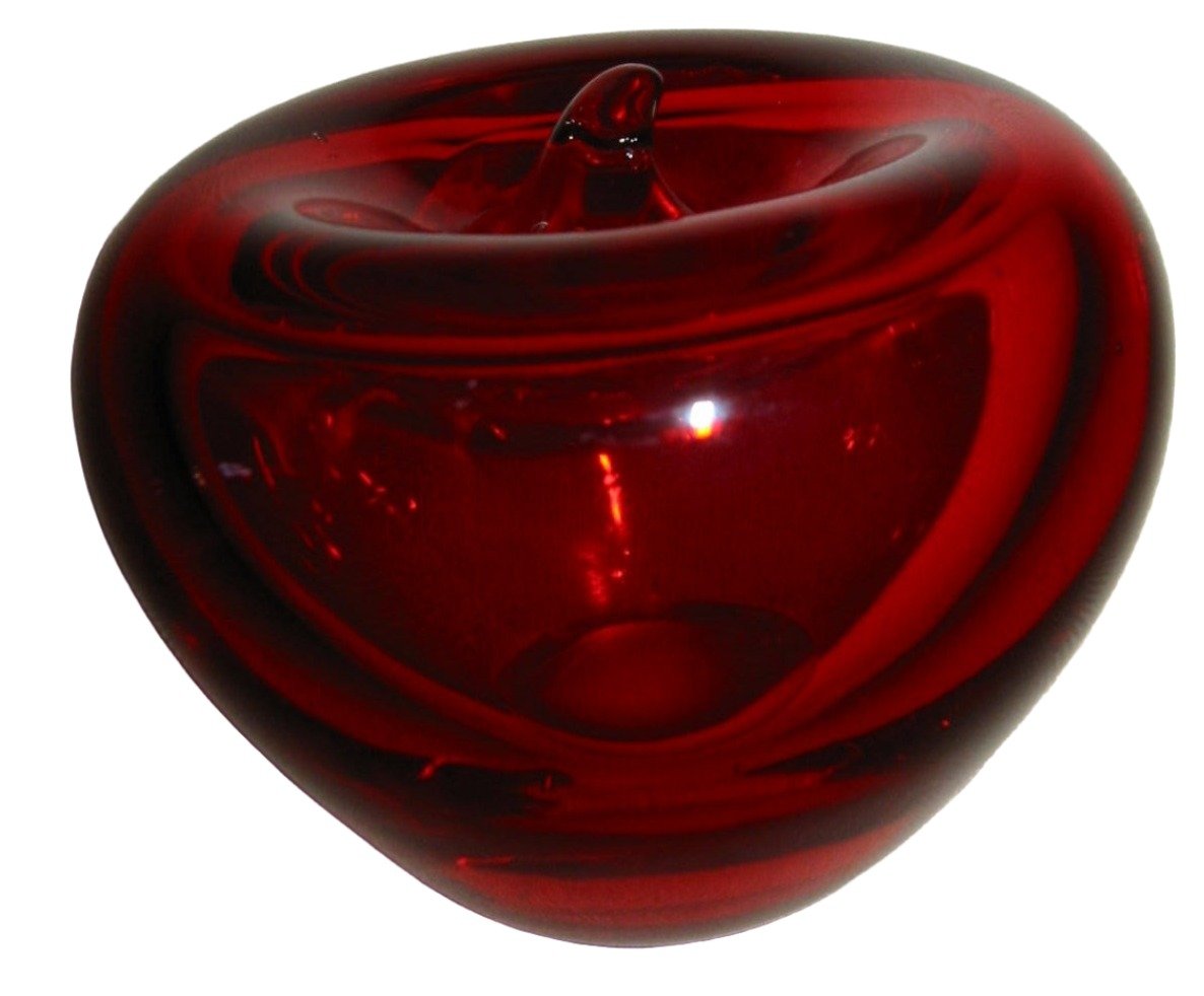 Blenko Style Red Glass Stem Apple Paperweight - Designer Unique Finds 