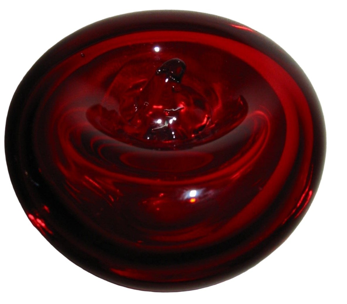 Blenko Style Red Glass Stem Apple Paperweight - Designer Unique Finds 