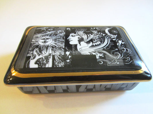 Andre Szasz Hollohaza Hungary Graphic Signed Porcelain Box - Designer Unique Finds 