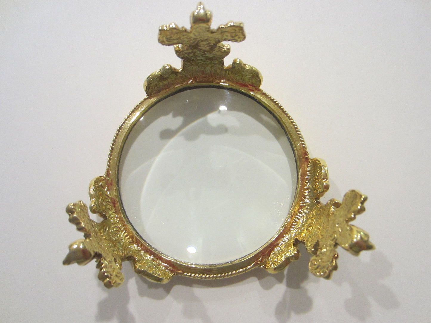 Ormolu Magnifier Stand Porcelain Pink Rose Medallion Floral Foot