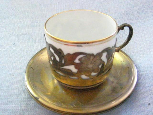 Collectible Richard Ginori Italian Porcelain Brass Cup Saucer - Designer Unique Finds 
 - 1