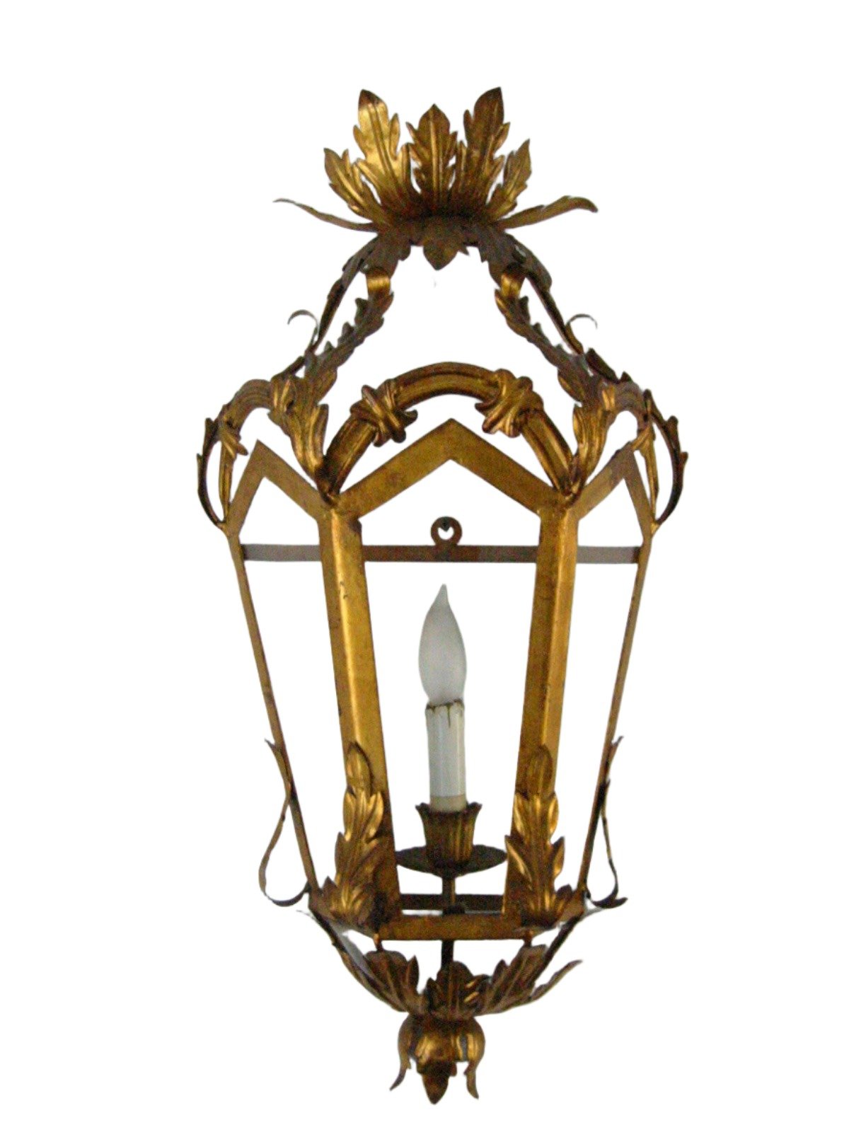 Continental Tole Gilt Decorated Wall Lantern - Designer Unique Finds 