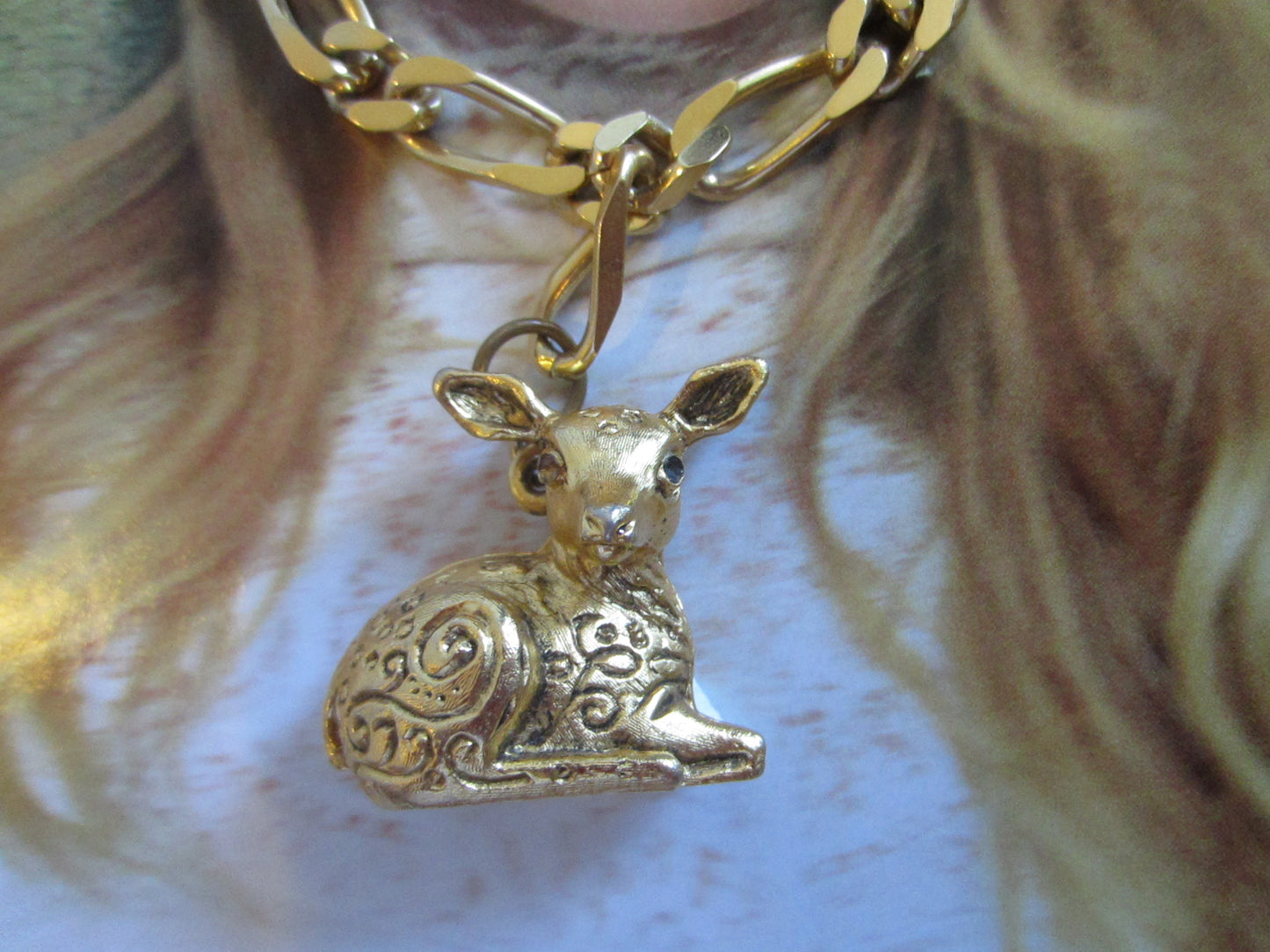 Max Factor Golden Deer Locket On Monet Chain