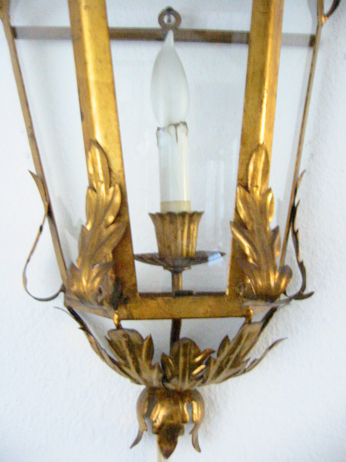 Continental Tole Gilt Decorated Wall Lantern - Designer Unique Finds 