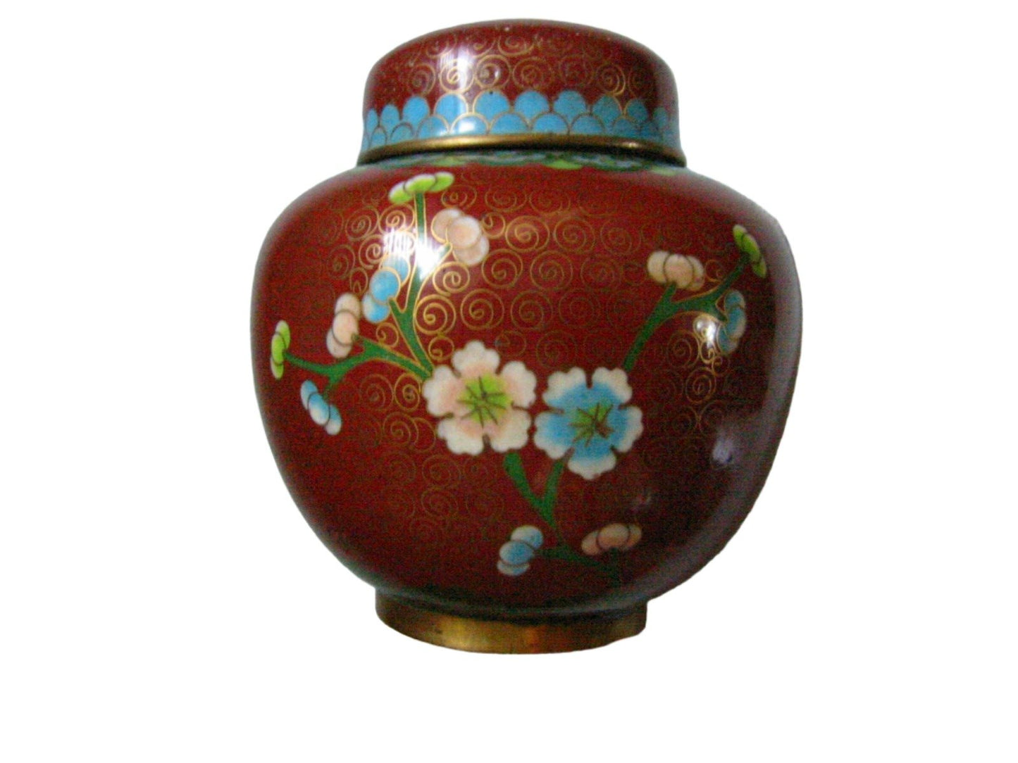 China Cloisonne Ginger Jar Floral Enameling Over Brass - Designer Unique Finds 