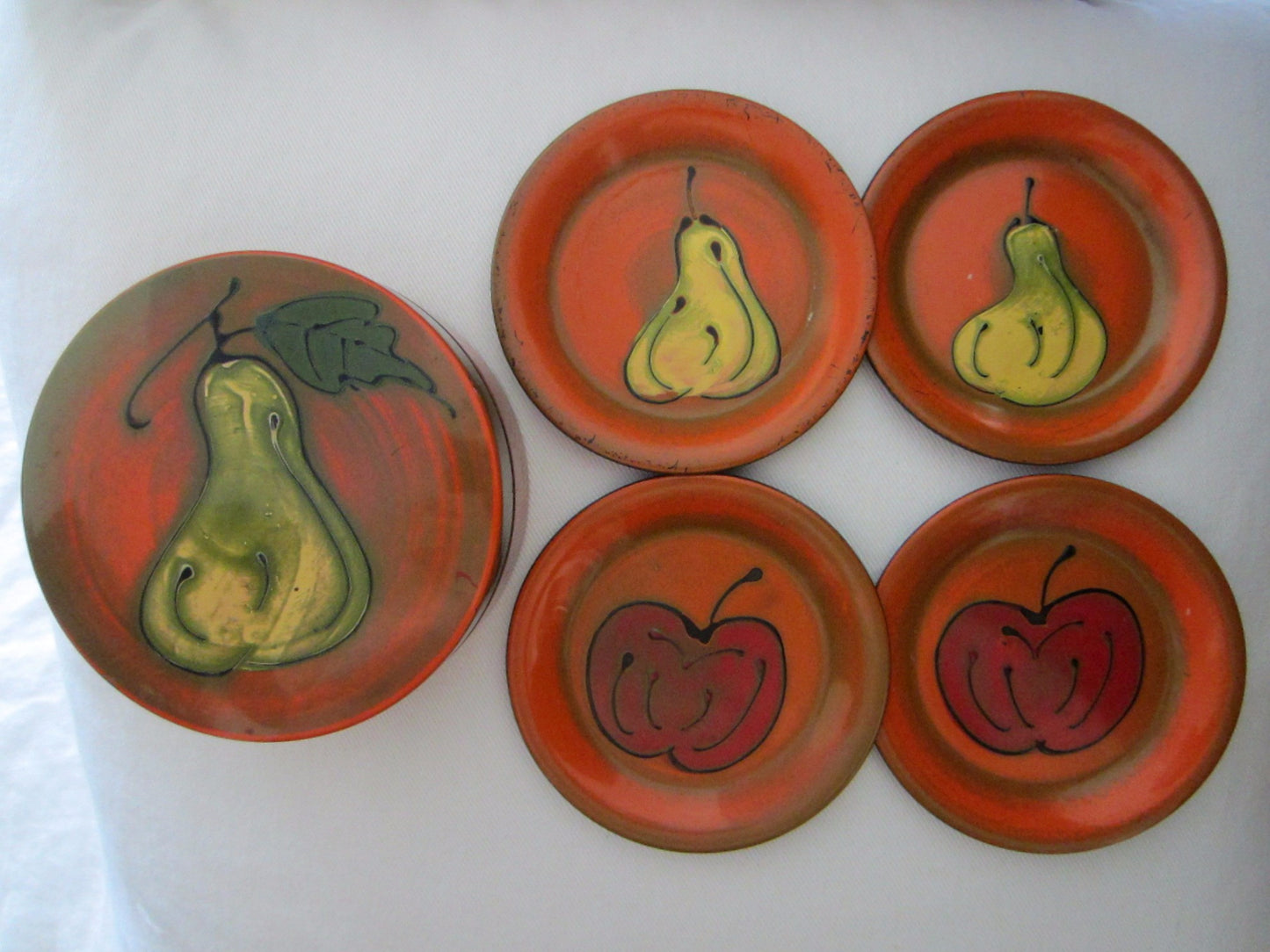 Japanese Coasters Nesting Orange Black Lacquer Box Painted Fruits - Designer Unique Finds 
 - 1