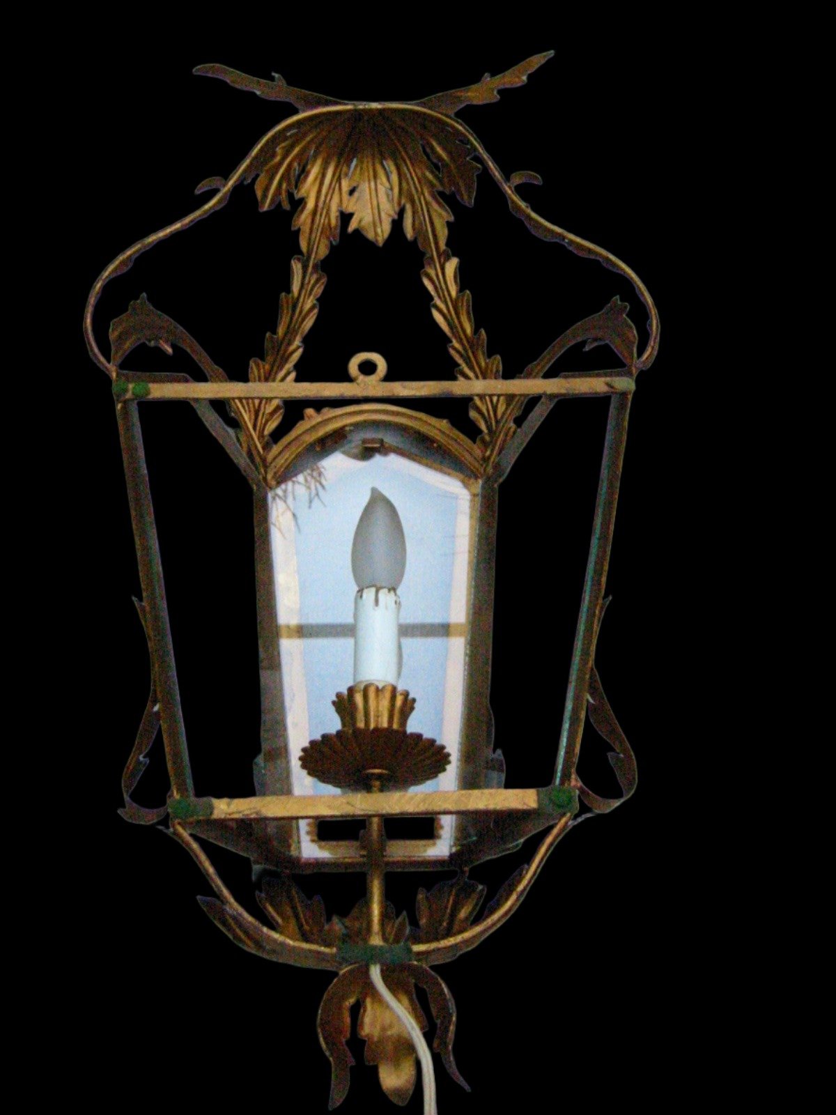 Continental Tole Gilt Decorated Wall Lantern - Designer Unique Finds 