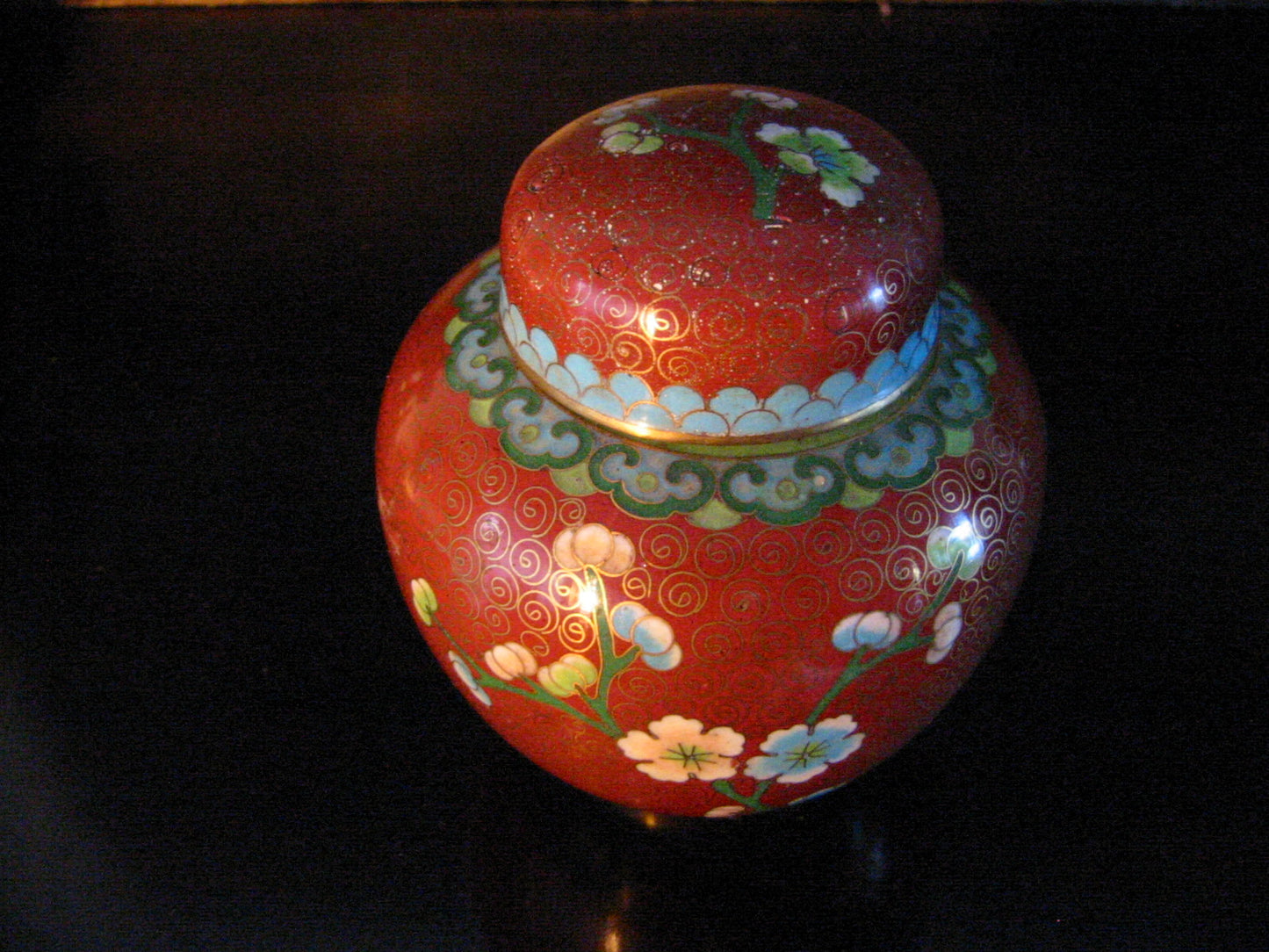 China Cloisonne Ginger Jar Floral Enameling Over Brass - Designer Unique Finds 