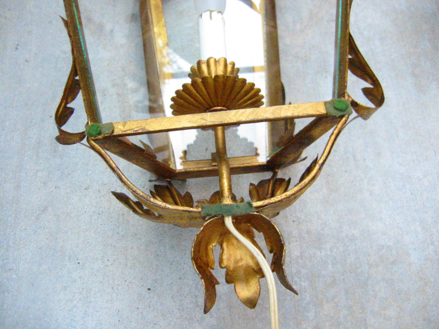 Continental Tole Gilt Decorated Wall Lantern - Designer Unique Finds 