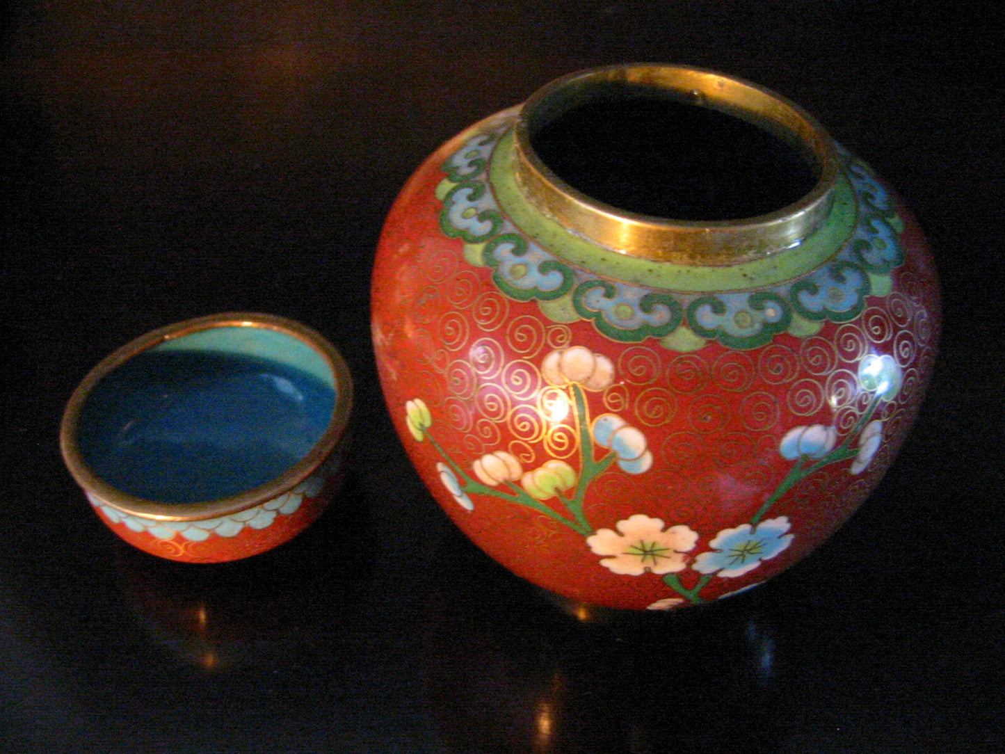 China Cloisonne Ginger Jar Floral Enameling Over Brass - Designer Unique Finds 