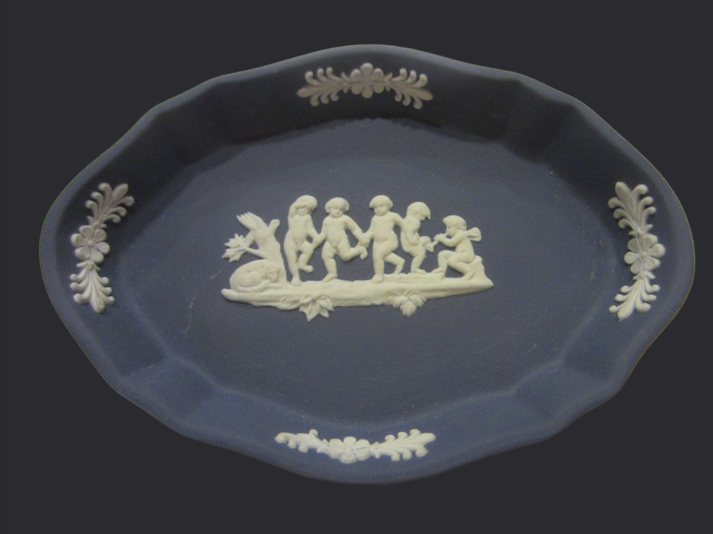 Wedgwood White On Portland Blue Tray Silver Oval Design Bass Relief - Designer Unique Finds 